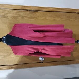 Conrad C collection NWT dark red open front vegan suede stretch blazer